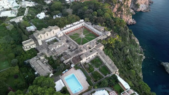 faraglioni of, capri island at sunset, certosa of san giacomo, italy