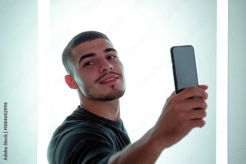 Poster a person taking a photo of himself with a mobile phone