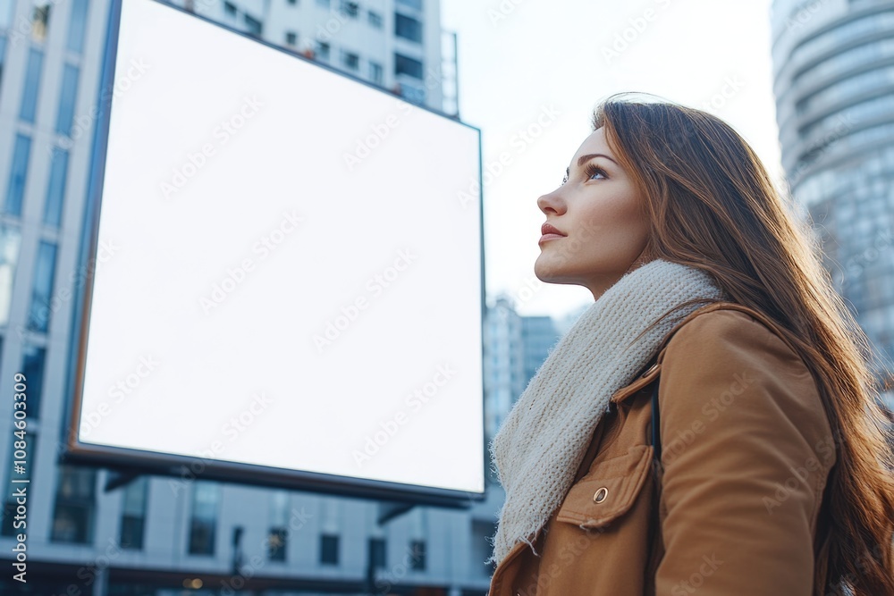 Aufkleber a person stands in front of a large billboard with advertisements or messages