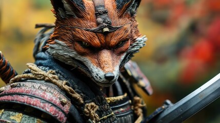A detailed view of a fox statue holding a sword, great for fantasy or mythical themed designs