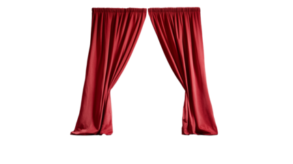Elegant red curtains with dramatic drapes on display
