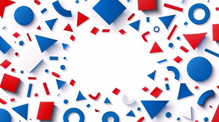 Abstract Red and Blue Geometric Shapes on White Background. Concept of Modern Art, Creativity, Minimalism, and Design. Copy space