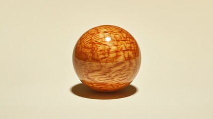 Polished wooden sphere on a light background displaying intricate grain patterns