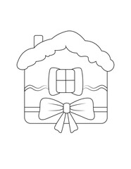 Gingerbread house for winter holidays black and white, coloring page or sticker