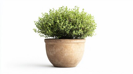 Fototapeta premium Lush Green Plant in Rustic Clay Pot on White Background: A Touch of Nature for Your Home Decor