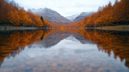 Serene autumn landscape with mountain reflection
