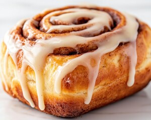 Fototapeta premium Delicious cinnamon roll with creamy frosting