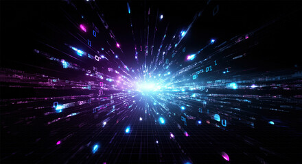 Fototapeta premium Digital background perfect for tech processes, neural networks, artificial intelligence, data transfer and encryption, digital archives, sound and graphic presentations, science, education, etc.