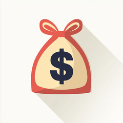 Obraz premium A red money bag with a dollar sign sits against a light background, symbolizing wealth, finance, and savings in an abstract design style