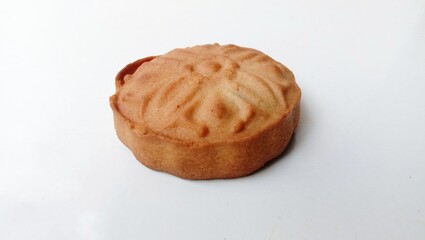 walnut and cinnamon, Landscape photo of a moon cake isolated on white background 