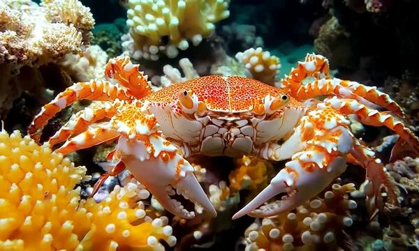 Vibrant Orange Crab in Coral Reef