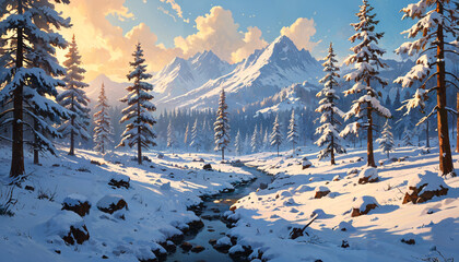 Paysage hivernal en montagne