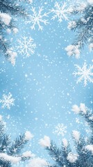 Pastel blue christmas background with snowflake border for text