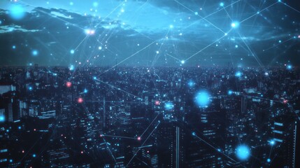 Obraz premium A Nighttime View of a Cityscape with Network Connections