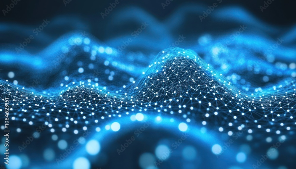 Aufkleber abstract blue network with glowing nodes