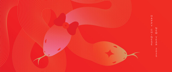Happy Chinese new year 2025 background vector. Year of the snake design wallpaper with Chinese pattern, gold hanging lantern. Modern luxury oriental illustration for cover, banner, website, envelope.