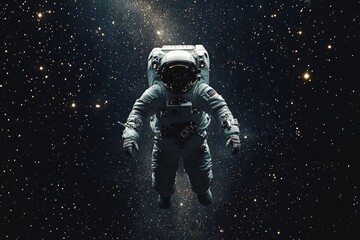 Fototapeta premium astronaut floating alone in a vast, dark universe, surrounded by twinkling stars