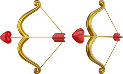 isolated cupid bow with heart shaped arrow. 3d valentine cupid bow with arrow realistic illustration