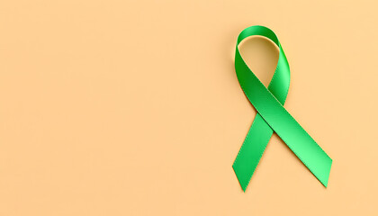 Green awareness ribbon a paper brown bbackground isolated with white highlights, png