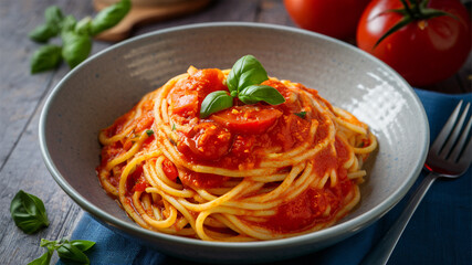 Tomato Spaghetti: Simple spaghetti tossed in a fresh tomato sauce, often flavored with garlic, olive oil, and basil. 