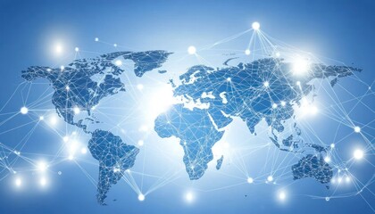 World Map with Interconnected Nodes and Lines