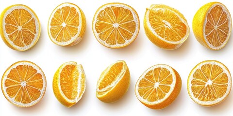Obraz premium A Collection of Freshly Cut Orange Slices on a White Background