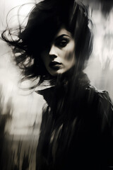 Elegant Woman in Motion, Black and White Urban Scene