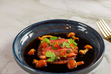 Sliced salmon sashimi, Japanese raw food delicious menu 