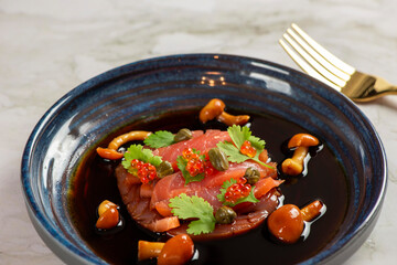 Sliced salmon sashimi, Japanese raw food delicious menu 