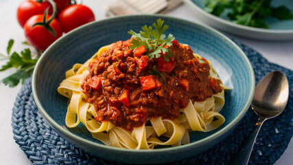 Bolognese Sauce: A rich, savory meat sauce made with ground beef, tomatoes, onions, carrots, and celery,