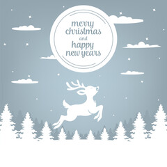 Deer Silhouette with Holiday Greetings. Flat Design for Christmas and New Year