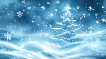 Christmas tree made of glowing lights and snowflakes