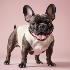 Happy French Bulldog on a Pink Background. Generative by Ai.