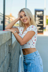 Springtime Serenity: Young Woman Finds Joy in a Peaceful Stroll Through Her Quaint Town