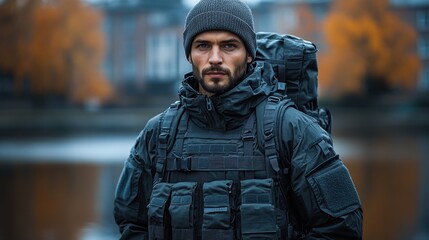 Naklejka premium a black vest with multiple pockets