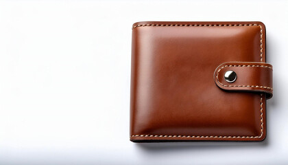 Elegant brown leather wallet with clean, minimalist design showcased against a white background. copy space