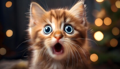 Fototapeta premium Scared shocked kitten with big eyes