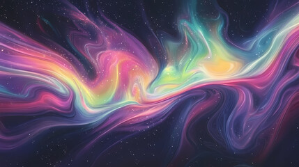 Obraz premium Iridescent aurora borealis patterns floating in space, stardust-inspired, colorful swirls, glowing nebulae, abstract colorful lights. Aurora. Illustration