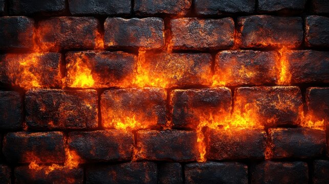 a brick wall with flames on it