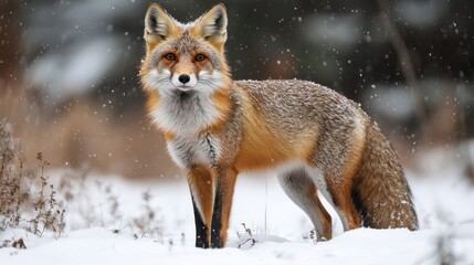 Obraz premium a brown and white fox standing in the snow