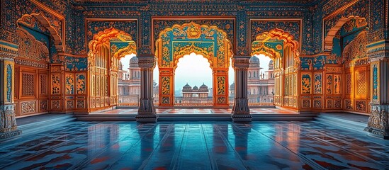 Obraz premium Ornate interior of a historic building with colorful arches and intricate designs.