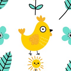 Easter chicken seamless birds pattern for wrapping paper and fabrics