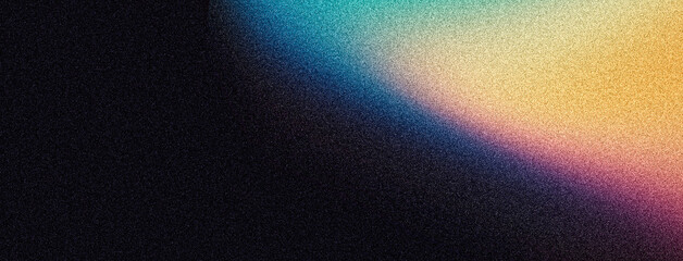 Grainy background, blue yellow pink black abstract glowing gradient, noise texture poster banner header cover backdrop design copy space
