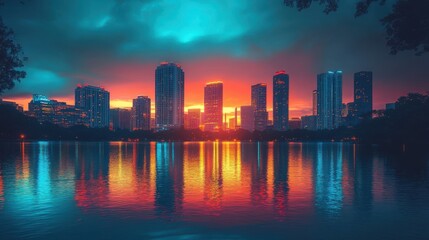 Fototapeta premium a city skyline reflected in water