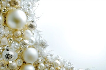Elegant white and gold Christmas wreath adorned with festive ornaments.