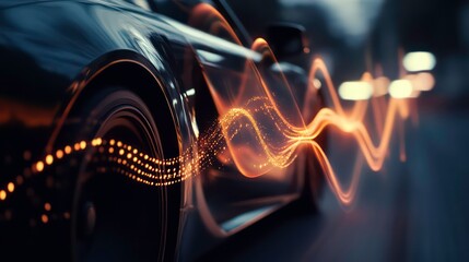 A dynamic shot of a car speakers in action, with sound waves visually represented to convey the power and clarity of the audio system.