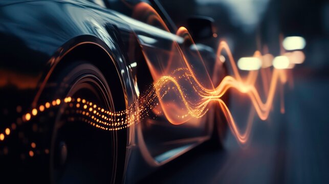 A dynamic shot of a car speakers in action, with sound waves visually represented to convey the power and clarity of the audio system.