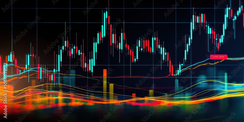 Poster Abstract Financial Chart with Candlestick Pattern and Wavy Lines