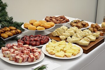 Fototapeta premium A variety of delicious food items beautifully arranged on a table for a feast.