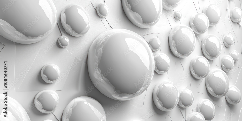 Poster Abstract 3D Rendering of Shiny White Spheres on a White Textured Surface
